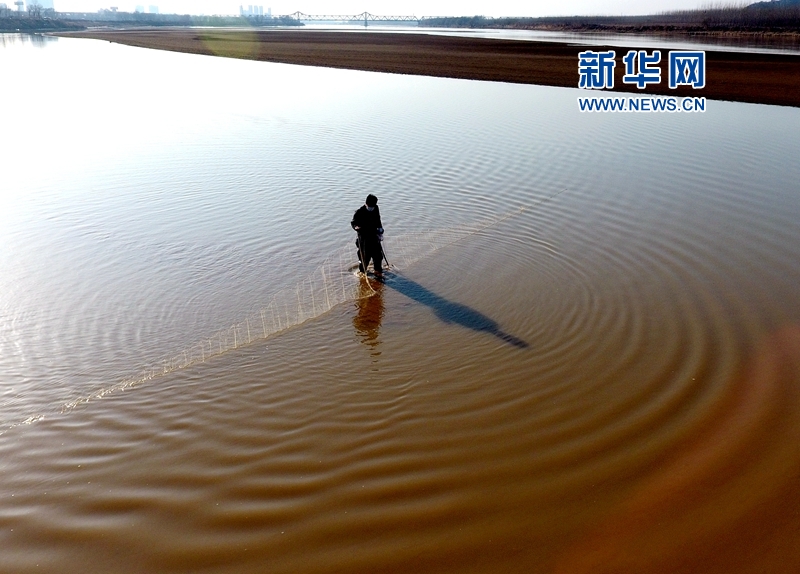 航拍黃河濟南段的捕魚人：隨波逐流亦生活（組圖）
