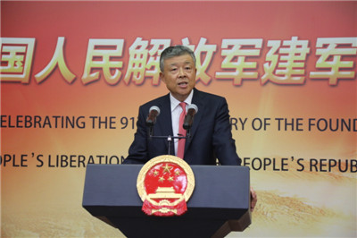 劉曉明大使在建軍91周年招待會上的講話：《捍衛(wèi)和平，促進發(fā)展》